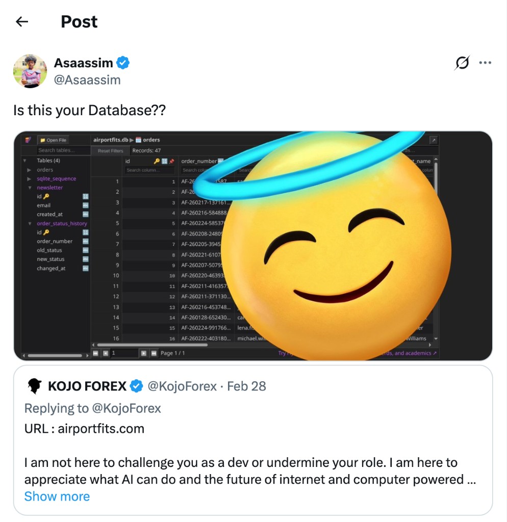 Screenshot of an exposed database interface with the text: Is this your Database?? — a cautionary example of leaked backend data.